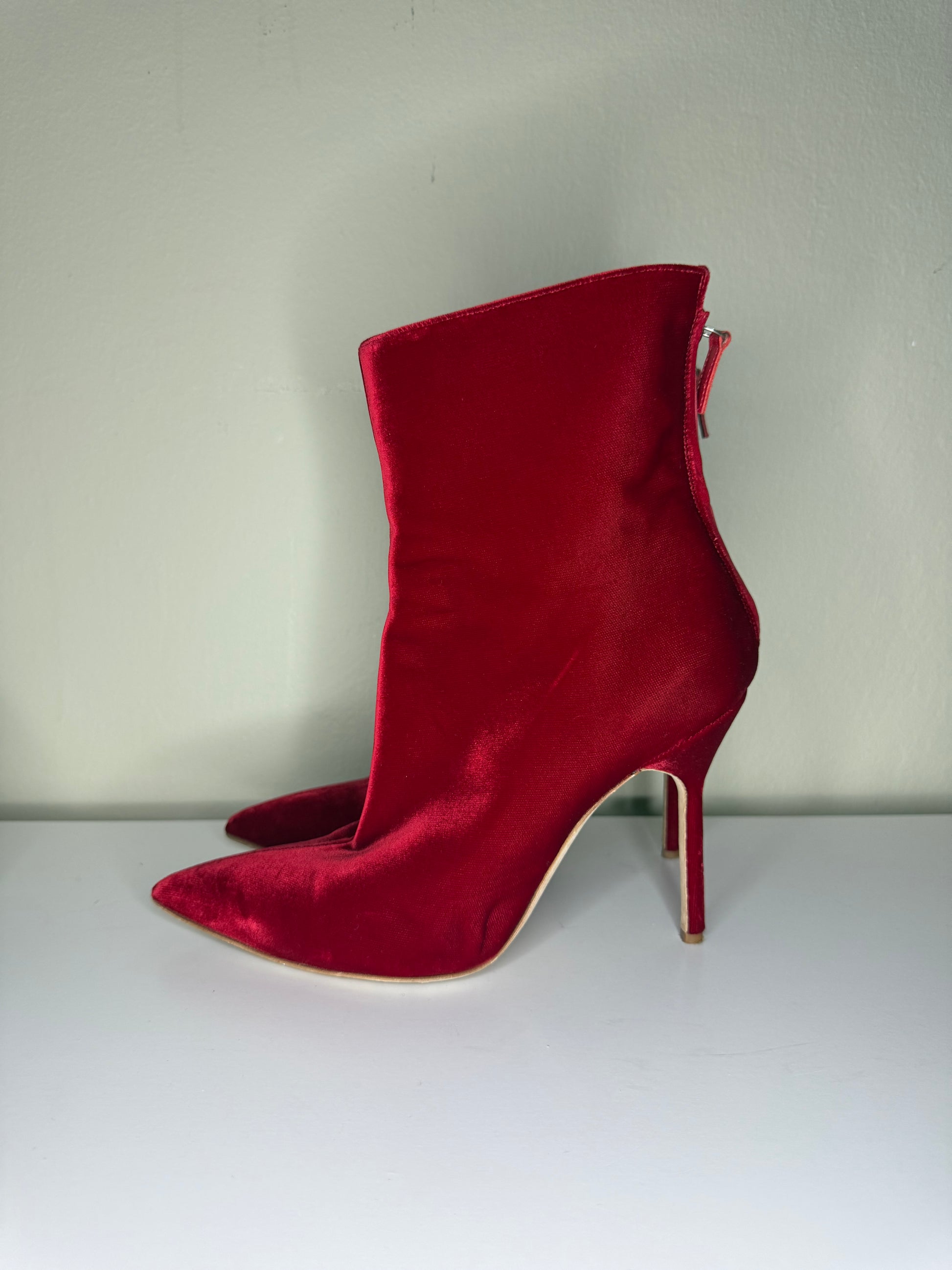 Manolo Blahnik Velvet Pointed-Toe Ankle Boots