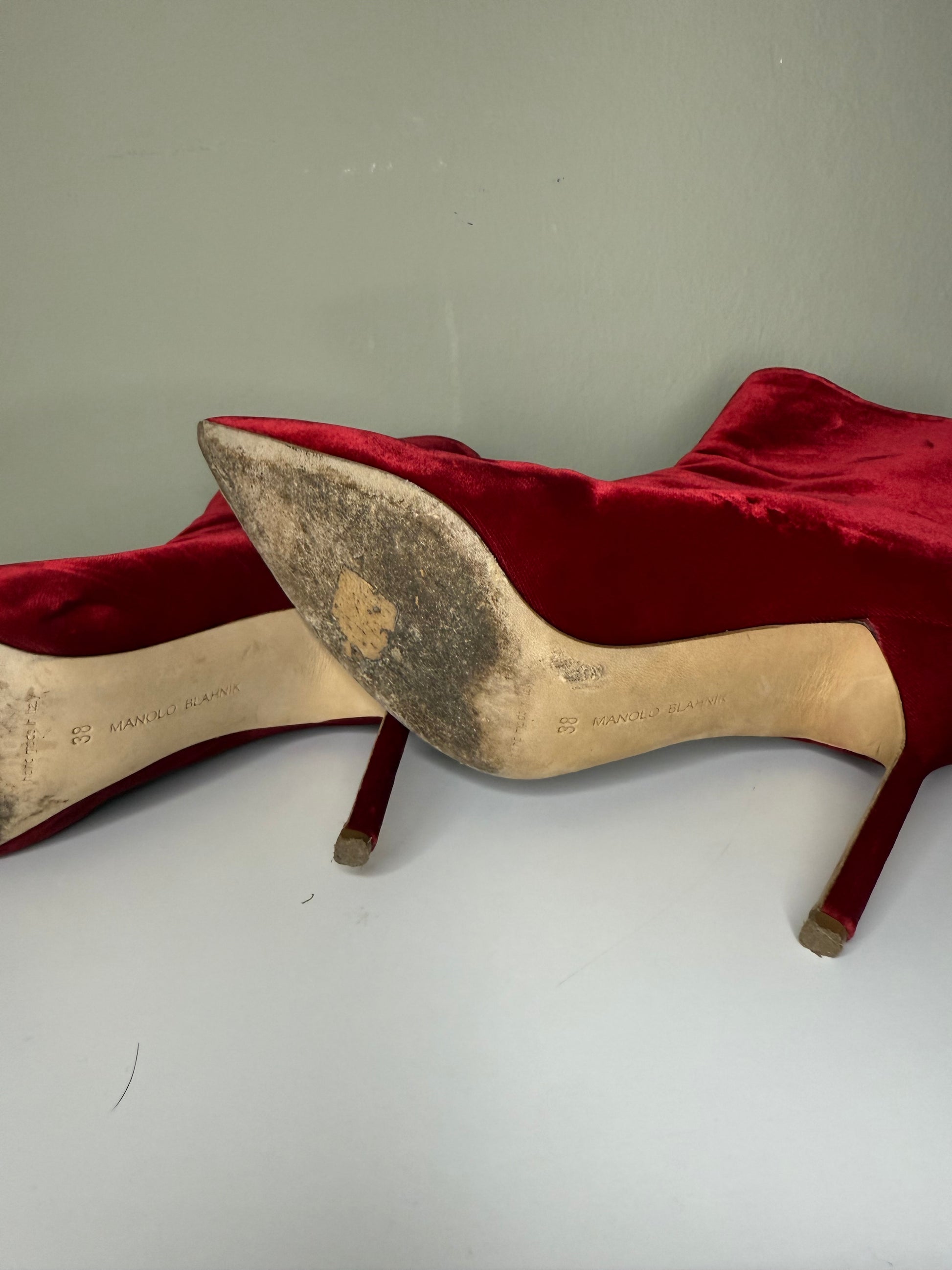 Manolo Blahnik Velvet Pointed-Toe Ankle Boots