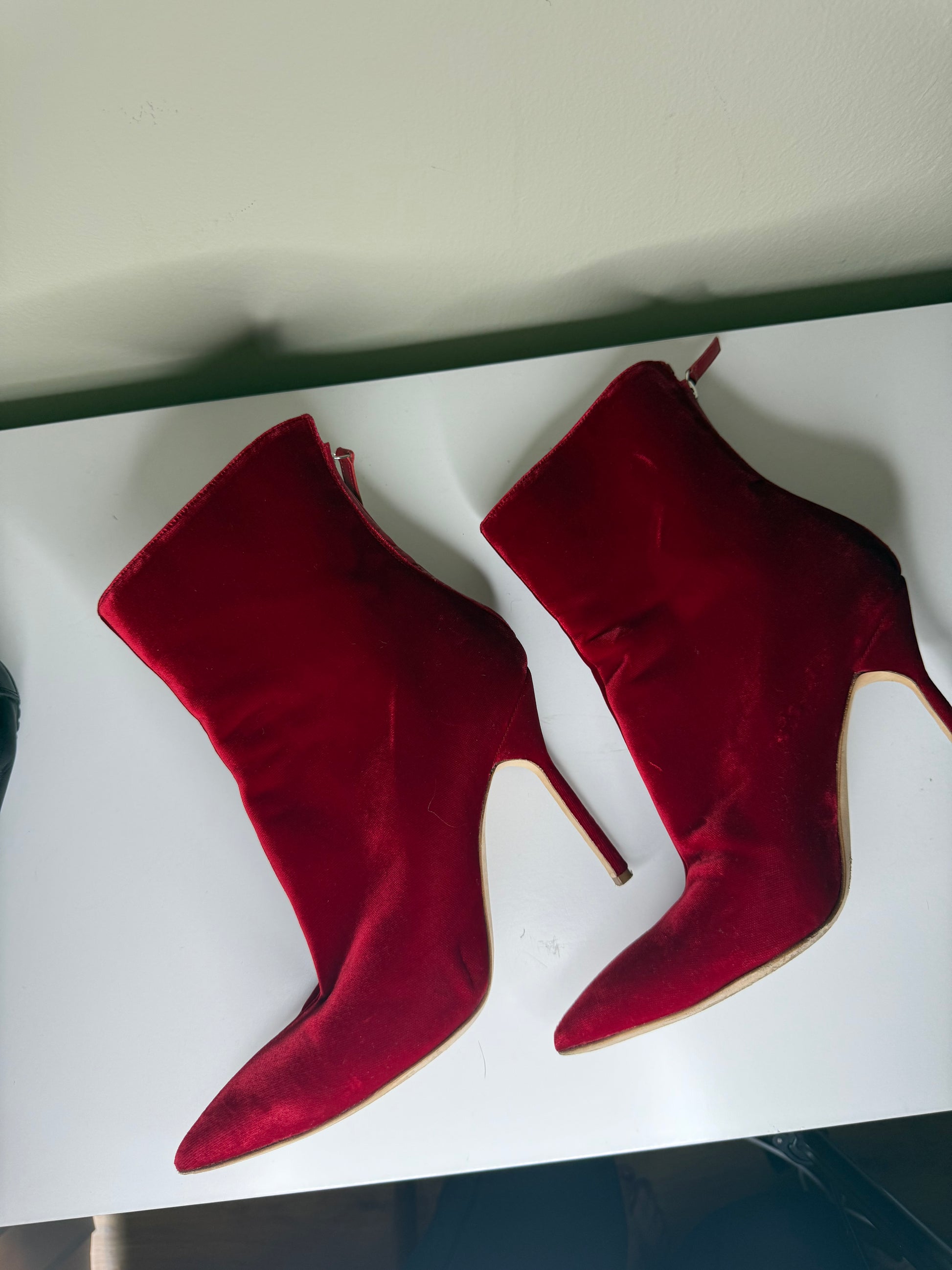 Manolo Blahnik Velvet Pointed-Toe Ankle Boots