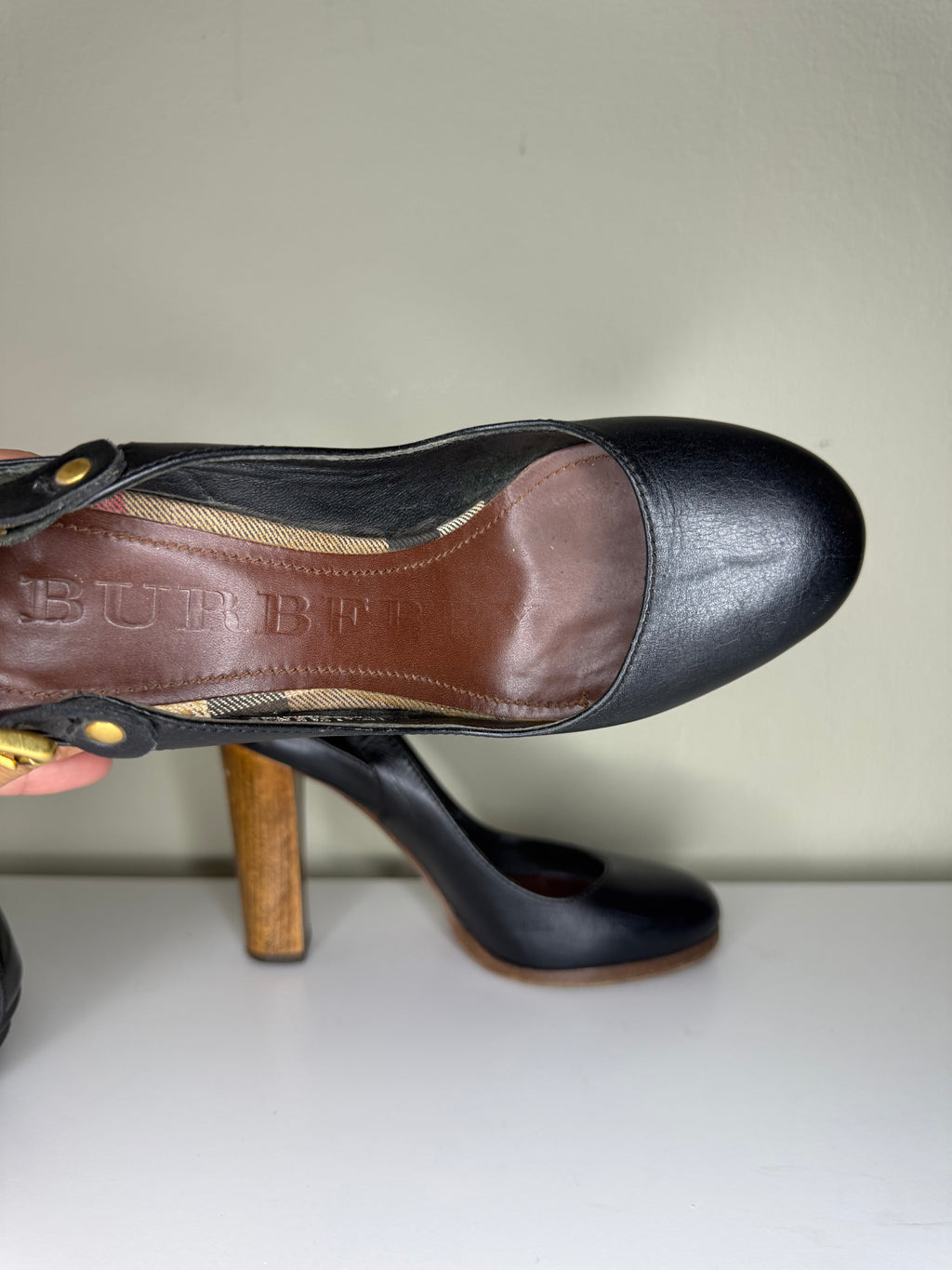 Burberry Black Wooden Heel Pumps