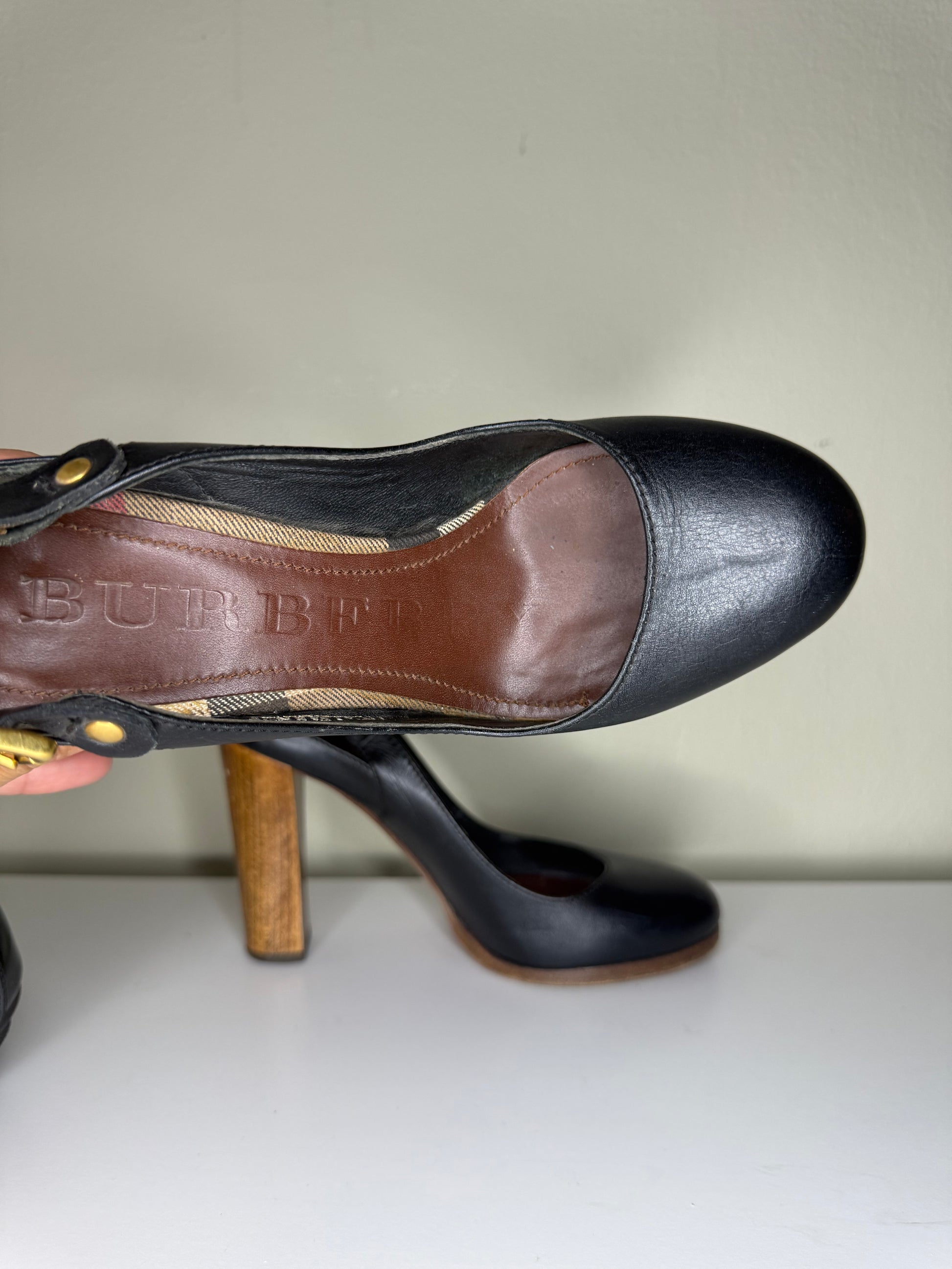 Burberry Black Wooden Heel Pumps